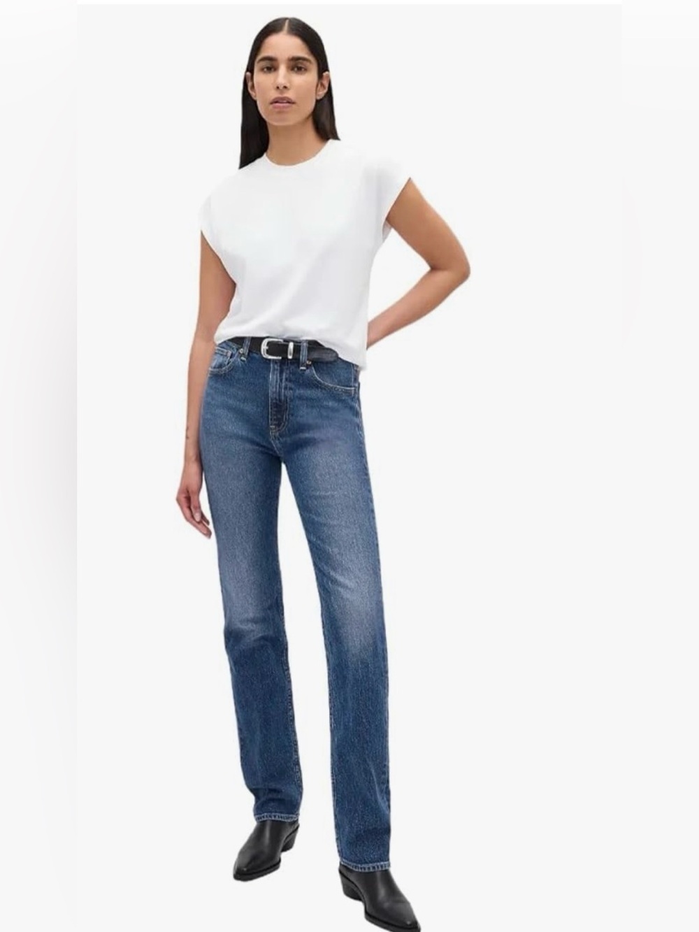 GAP Sz 32 Tall 90s Straight Dark Blue Denim Jeans High Rise NEW WITH TAGS